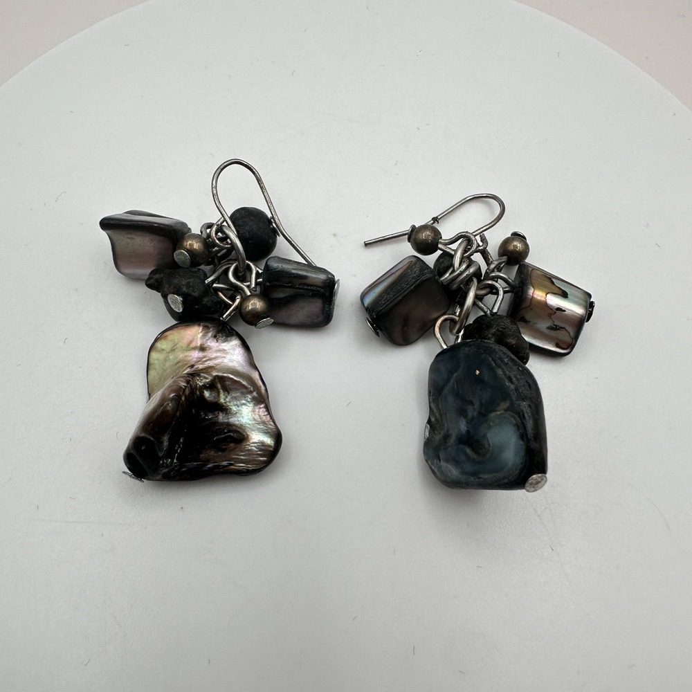 Vintage Y2K Silver Tone Iridescent Shell Dangle Earrings Women's Jewelry